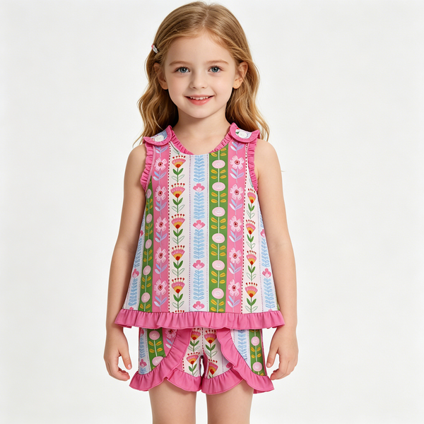 GSSO3676 RTS kids clothes flower girl summer outfit  clothing set summer shorts set