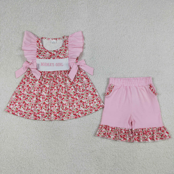 GSSO3131 RTS kids clothes mama’s girl embroidery girl summer clothing summer shorts set