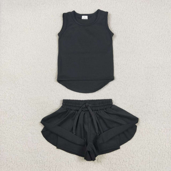 GT0987 RTS girl atheletic clothes black summer sports set yoga clothes