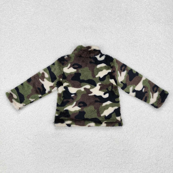 BT0737 RTS toddler boy clothes green camouflage boy  winter zipper top hunting clothes