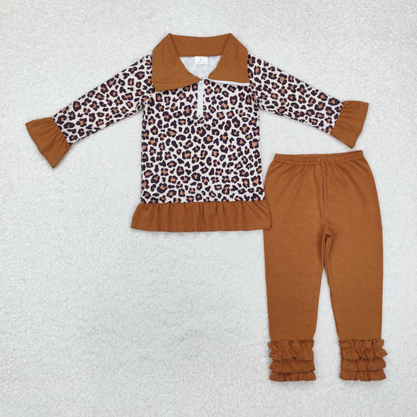 GLP1845 RTS toddler girl clothes brown leopard print girl winter set