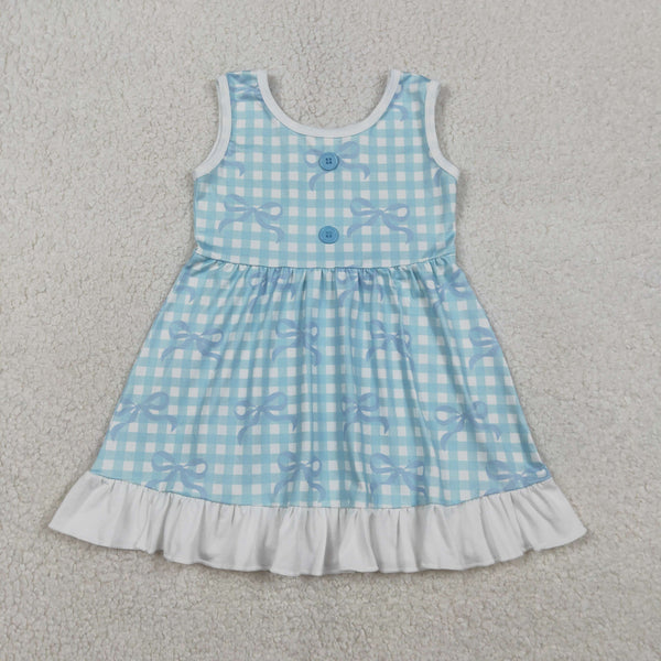 GSD3144 RTS girl clothes blue bows girl summer dresses