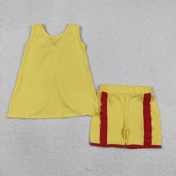 GSSO3466 RTS kids clothes yellow cotton girl summer outfit  clothing set summer shorts set