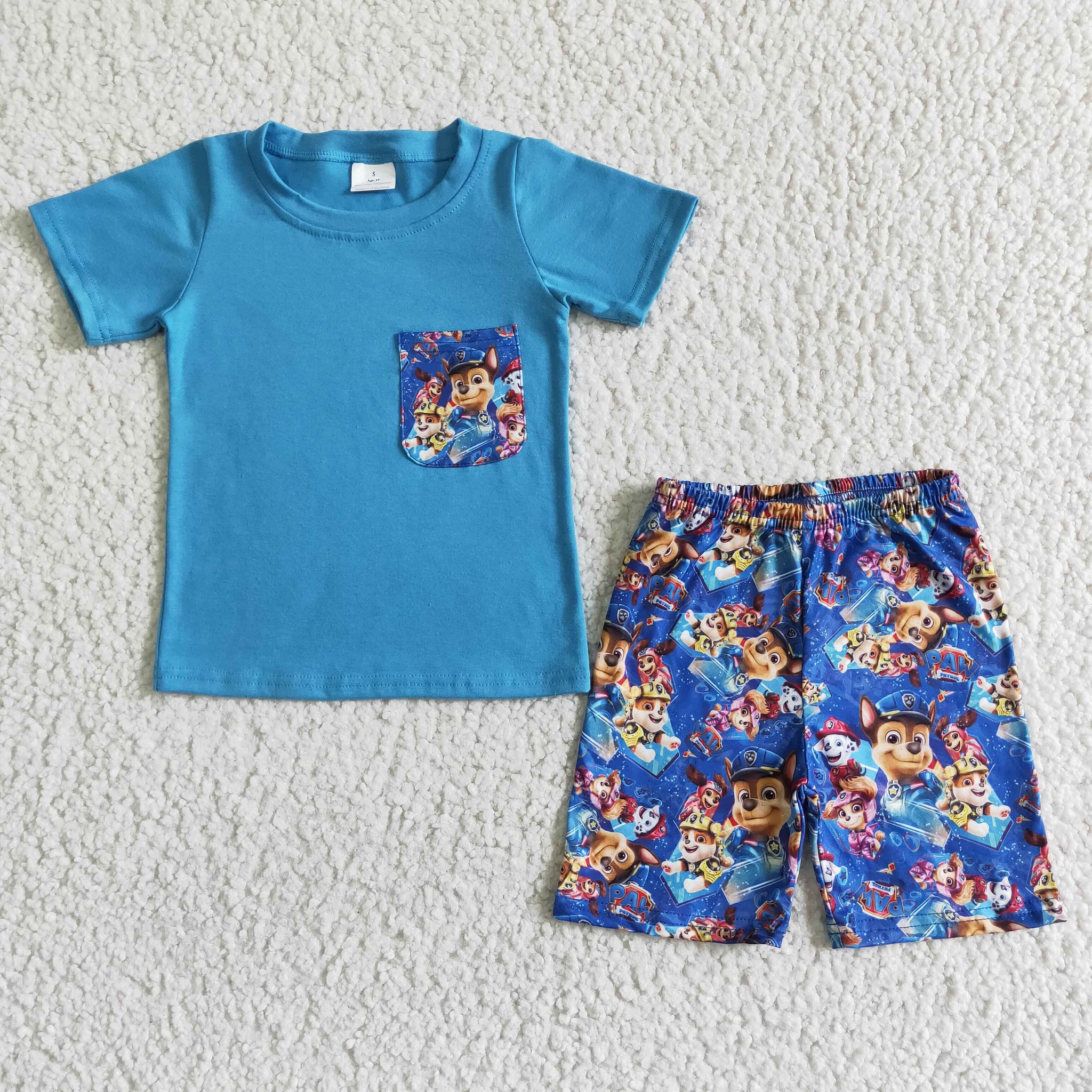 BSSO0059 boy summer blue cartoon pocket set-promotion $5.5 2024.4.13