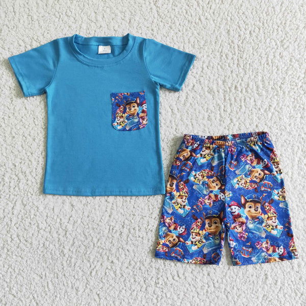 BSSO0059 boy summer blue cartoon pocket set-promotion $5.5 2024.4.13