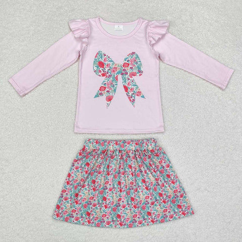 GLD0713 RTS toddler girl clothes floral bow girl short skirt outfit winter outfit