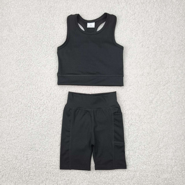 GSSO1517 RTS girl clothes set black toddler girl yoga summer outfit sports set