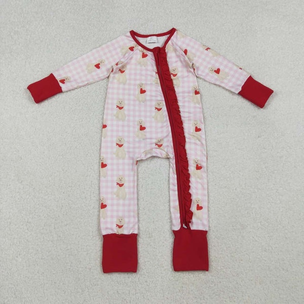 LR2681 RTS baby girl clothes dog heart valentines day romper