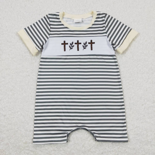 SR0814 baby boy clothes embroidery boy cross easter romper