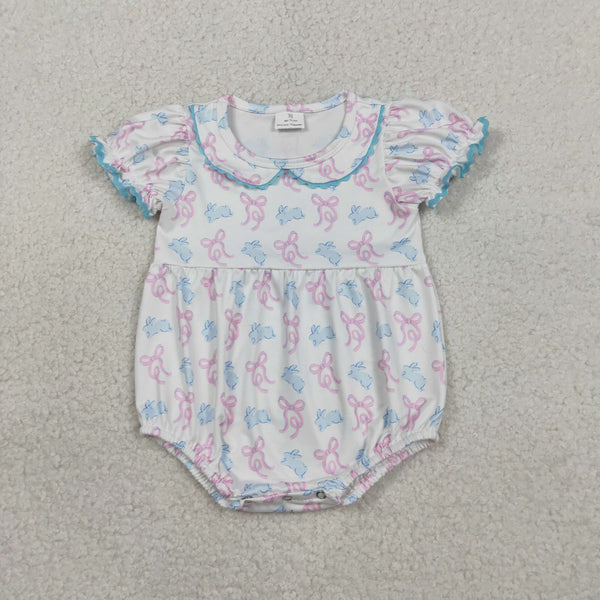 SR3938 RTS baby girl clothes rabbit print toddler girl summer romper easter clothes