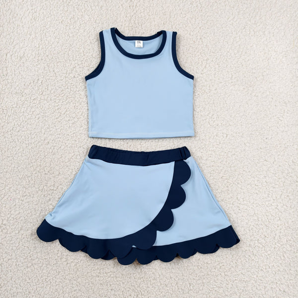 GSD4082 RTS toddler clothes blue girl summer yoga set sports clothing set