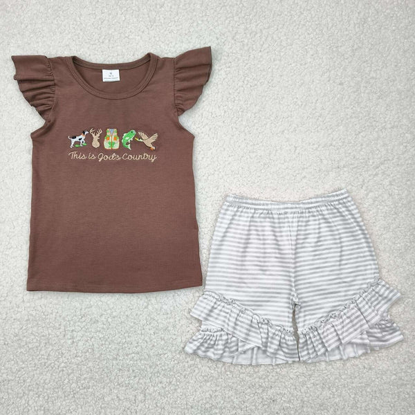 GSSO2353 RTS baby girl clothes god’s country toddler girl summer outfit-embroidery