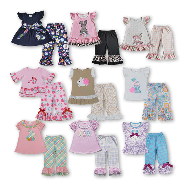 RTS Matching  toddler clothes  embroidery bunny print set girls easter summer clothing-2026.3.11