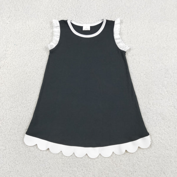 GSD4059 RTS toddler clothes solid black cotton  girl summer dress scalloped dresses