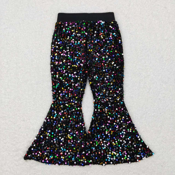 P0329 kids clothes girls Black sequins bell botton pant flare pants
