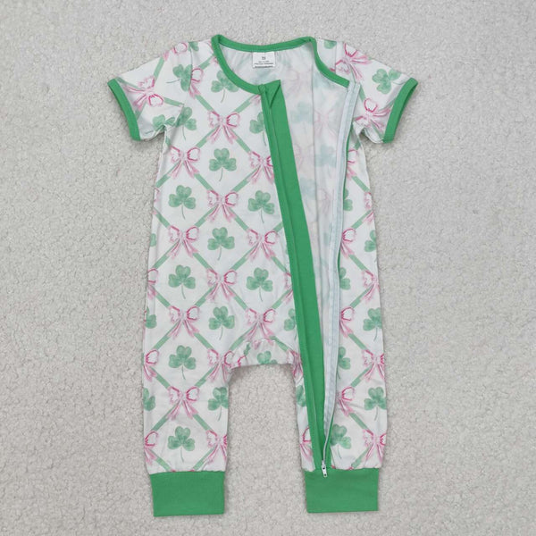 SR2109 RTS baby girl clothes zip romper St. Patrick's Day clothing