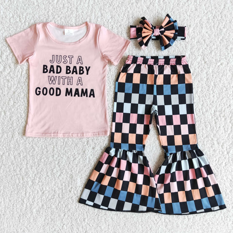 E8-28 girl just a bad baby with a good mum fall spring short sleeve set-promotion 2024.2.24