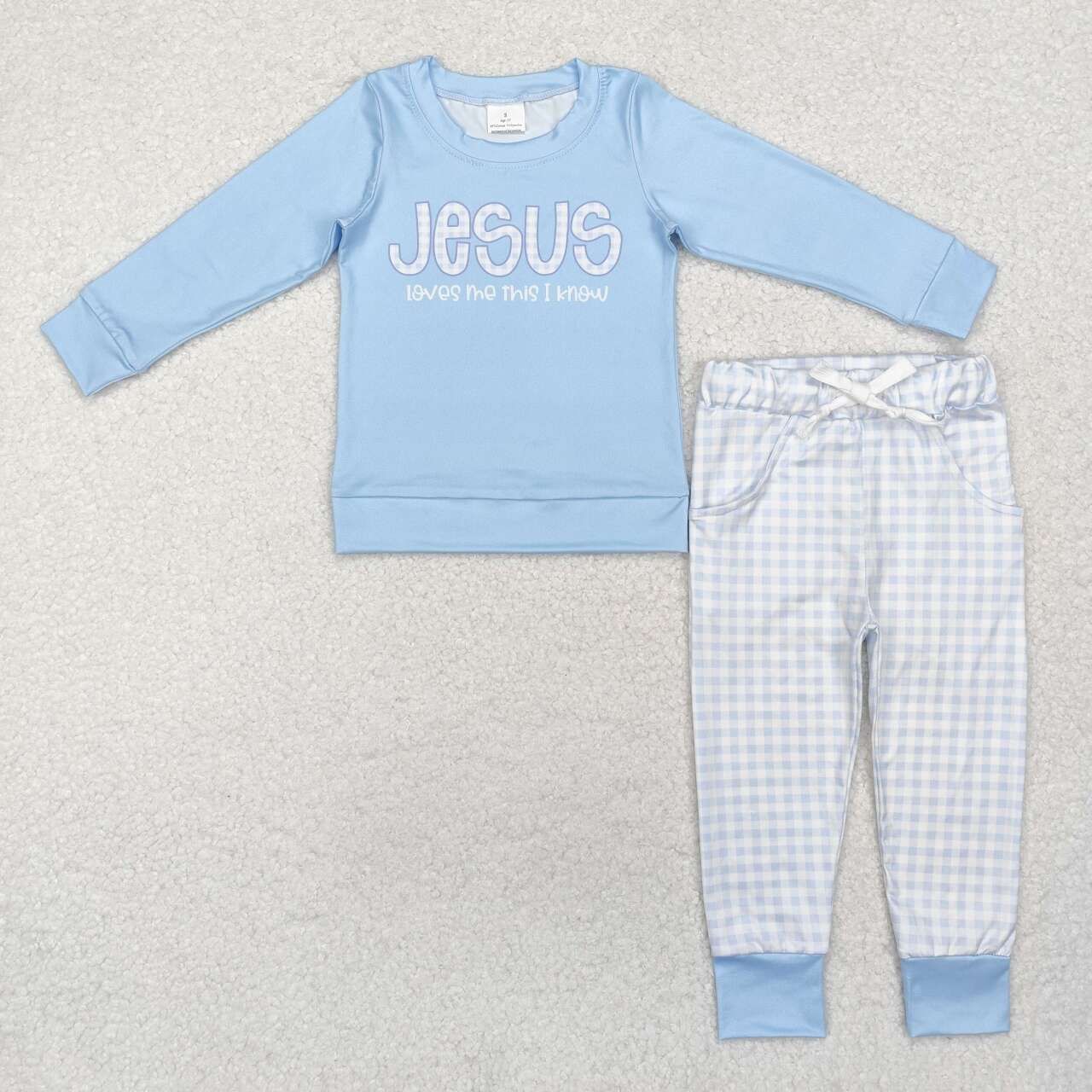 BLP0767 RTS  toddler boy clothes blue jesus loves me boy winter set