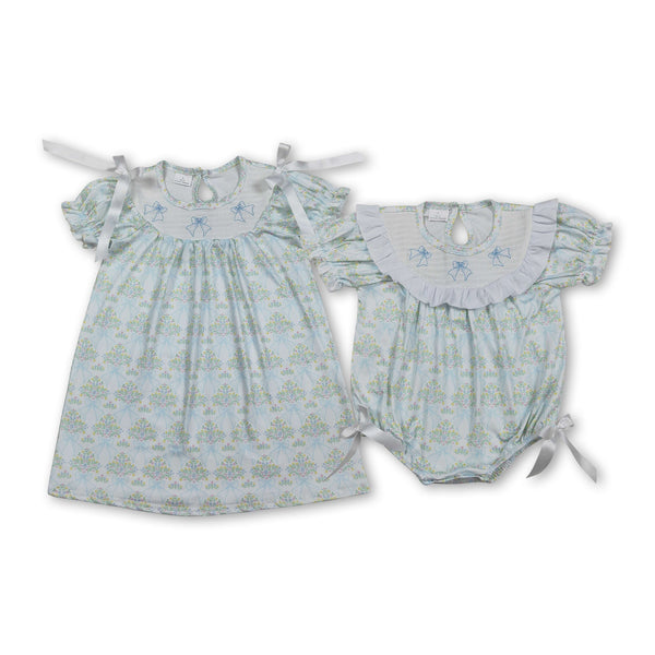 RTS kids matching clothing embroidery smocked  bows print clothing girl  summer clothing-2026.2.3