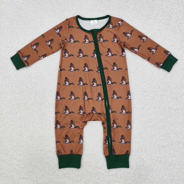 LR2154 RTS baby boy clothes mallard duck boy zip romper onesie