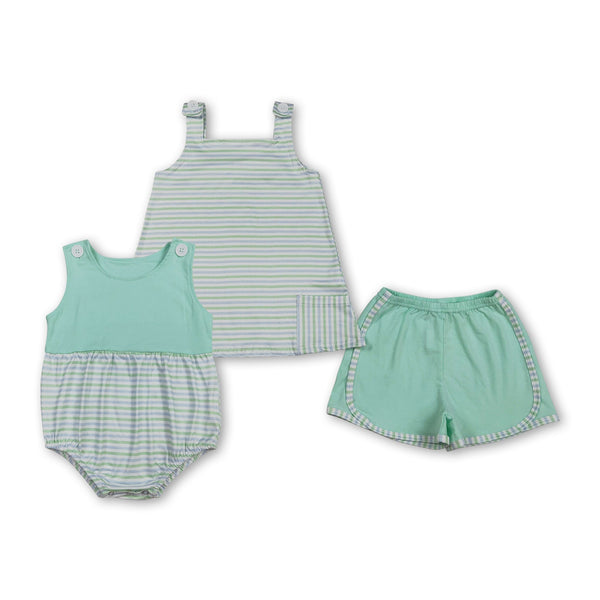 RTS Matching kids clothing green stripes print clothing girl summer clothing-2026.4.2