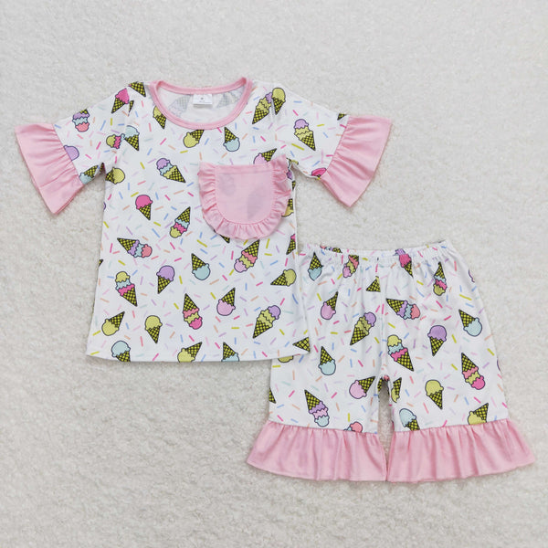 GSSO0667 RTS baby girl clothes ice cream toddler girl summer outfit