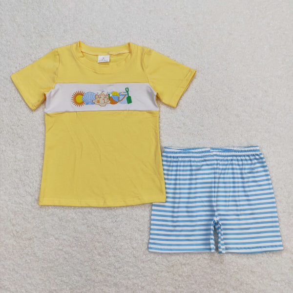 BSSO0397 RTS baby boy clothes boy summer shorts set embroidery beach wear toddler summer outfit