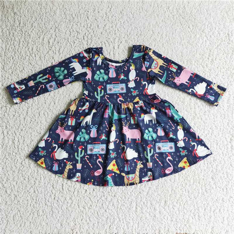 GLD0135 baby girl clothes llama long sleeve christmas dresses-promotion 2024.10.19 $5.5