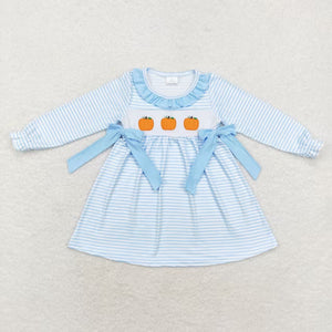 GLD0614 RTS  toddler girl clothes pumpkin girl thanksgiving winter dress pumpkin embroidery