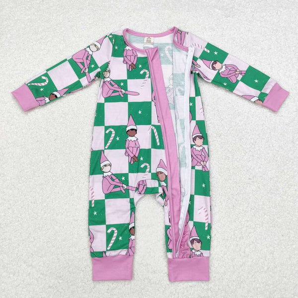 LR1818 RTS baby girl clothes pink plaid cartoon girl winter christmas romper-Bamboo