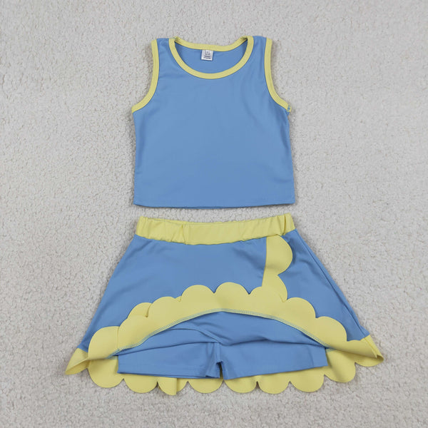 GSD4022 RTS toddler clothes blue girl summer yoga set sports outfit