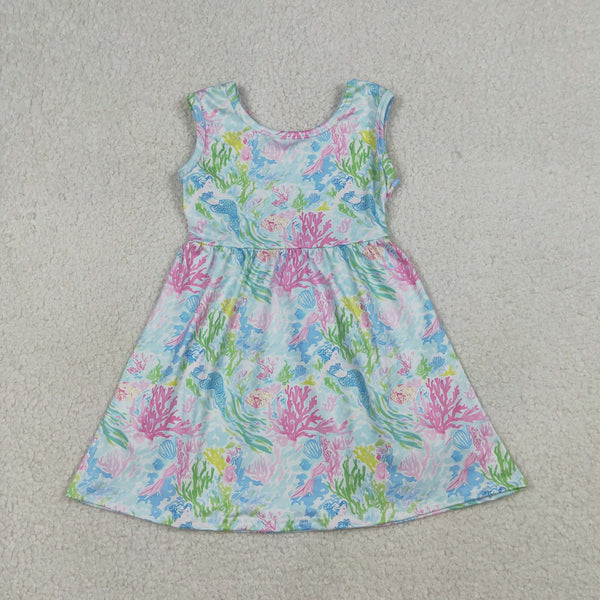 RTS GSD3665 kids girl clothes seaweed print girl summer dress