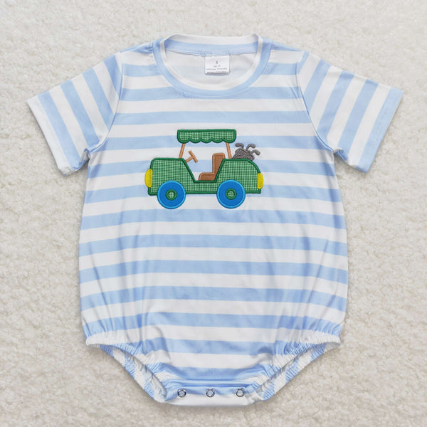 SR0795 RTS baby boy clothes embroidery golf cart summer romper baby summer bubble