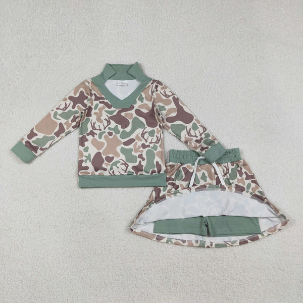 GLD1477 RTS baby girl clothes green camo print toddler girl skirt outfit hunting clothes