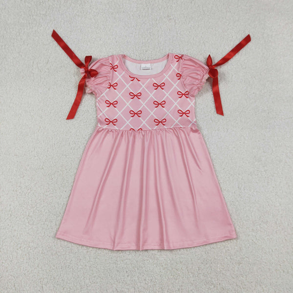 GSD2883 RTS toddler girl clothes pink bows girl summer dress valentines day clothing