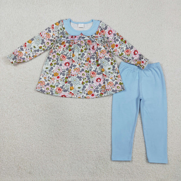 GLP3168 RTS toddler girl clothes blue floral print girl winter set