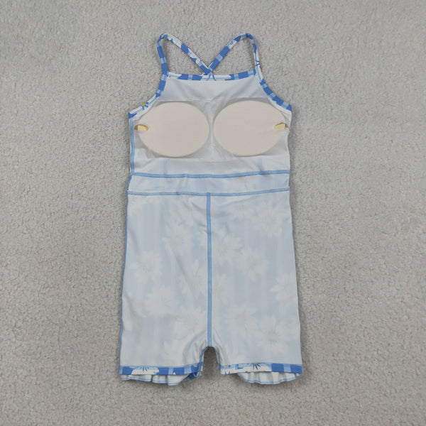 GSD2283 RTS girl clothes blue floral girl summer set yoga clothes atheletic clothes