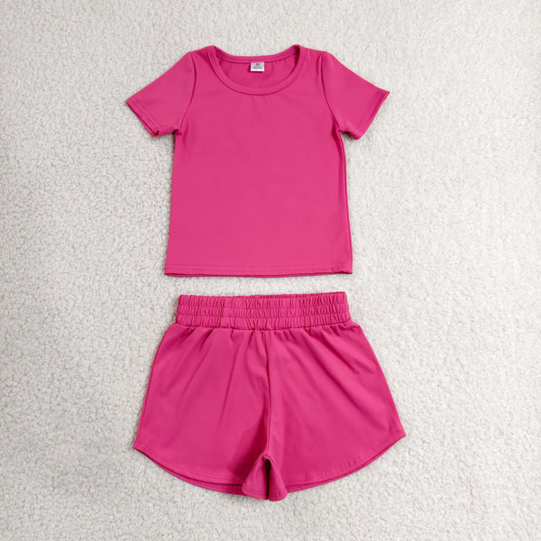 GSSO3764 RTS baby girl clothes hot pink toddler girl yoga summer outfit sports clothing set