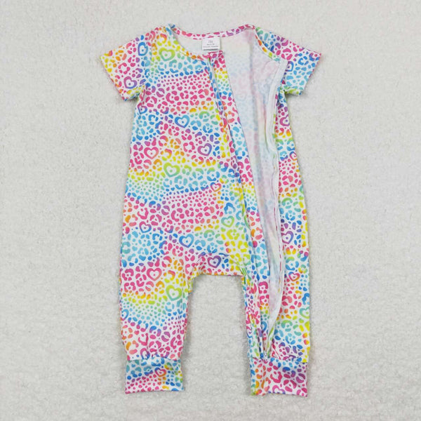 SR0977 RTS baby girl clothes color leopard print girl summer romper newborn summer clothes