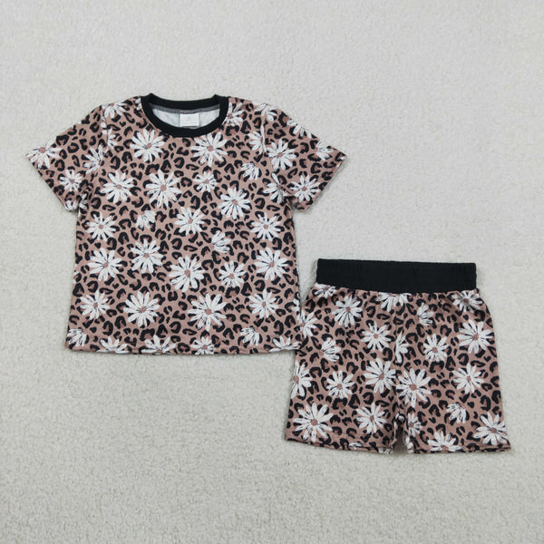 RTS GSSO3079 toddler girl clothes flower print girl summer set shorts set