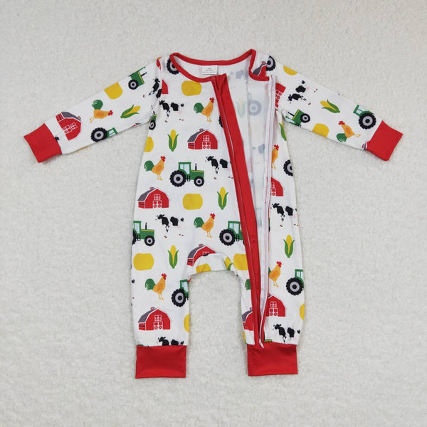 LR0672 RTS baby girl clothes tractor farm zipper winter romper