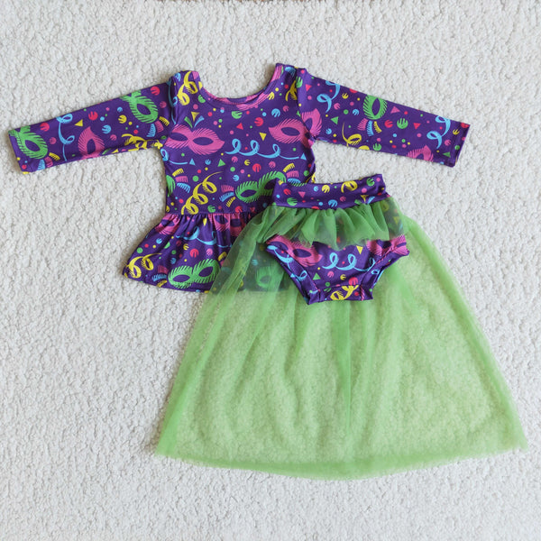 6 A21-1 baby girl clothes green tulle Mardi Gras Outfit