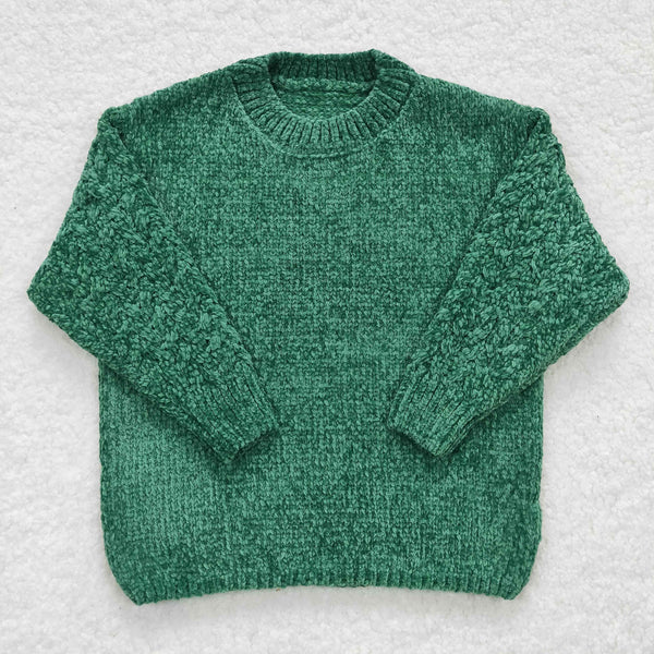 GT0217 toddler girl clothes green knit sweater top
