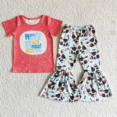 C4-25 kids clothing cow moo fall spring short sleeve set-promotion 2024.6.15 $2.99