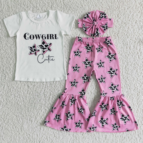 GSPO0044 kids clothing cowgirls spring fall short sleeve set headwears-promotion 6.1 $5.5