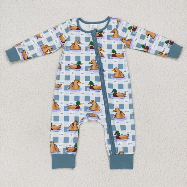 LR0657 RTS baby clothes mallard duck zipper baby winter romper