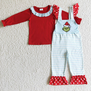 GLP0192 kids clothes girls girl christmas set shirt+overalls