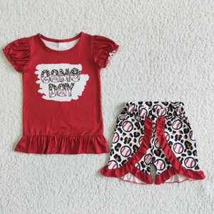 GSSO0057 kids clothes summer girl game day red baseball set-promotion 2024.5.18 $5.5