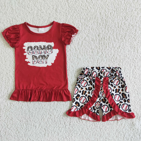 GSSO0057 kids clothes summer girl game day red baseball set-promotion 2024.5.18 $5.5