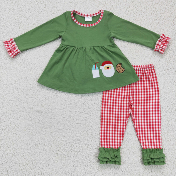 GLP0356 RTS baby girl clothes green milk santa claus christmas outfits